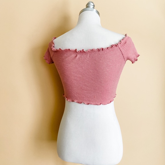 Ribbed Lettuce Crop Top - Dusty Pink - Picture 5 of 11